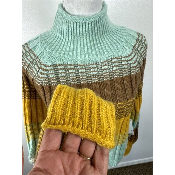 BDG Cropped Mock Neck Chunky Rib Sweater Women's S Gold Blue NWT - Picture 5 of 14